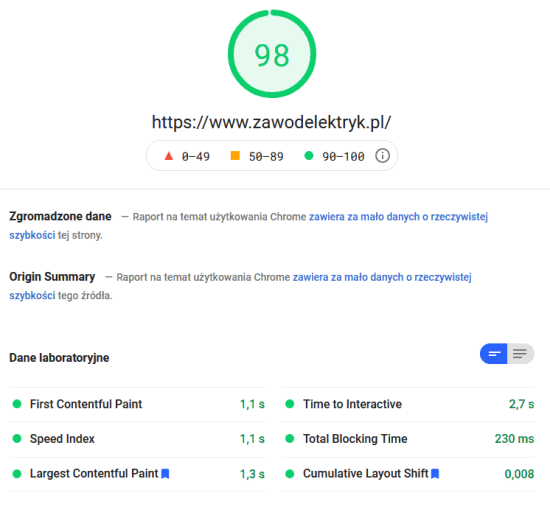 zawodelektryk page speed